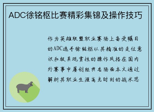 ADC徐铭枢比赛精彩集锦及操作技巧