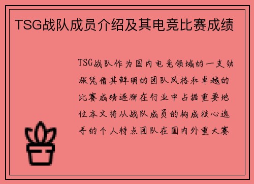 TSG战队成员介绍及其电竞比赛成绩